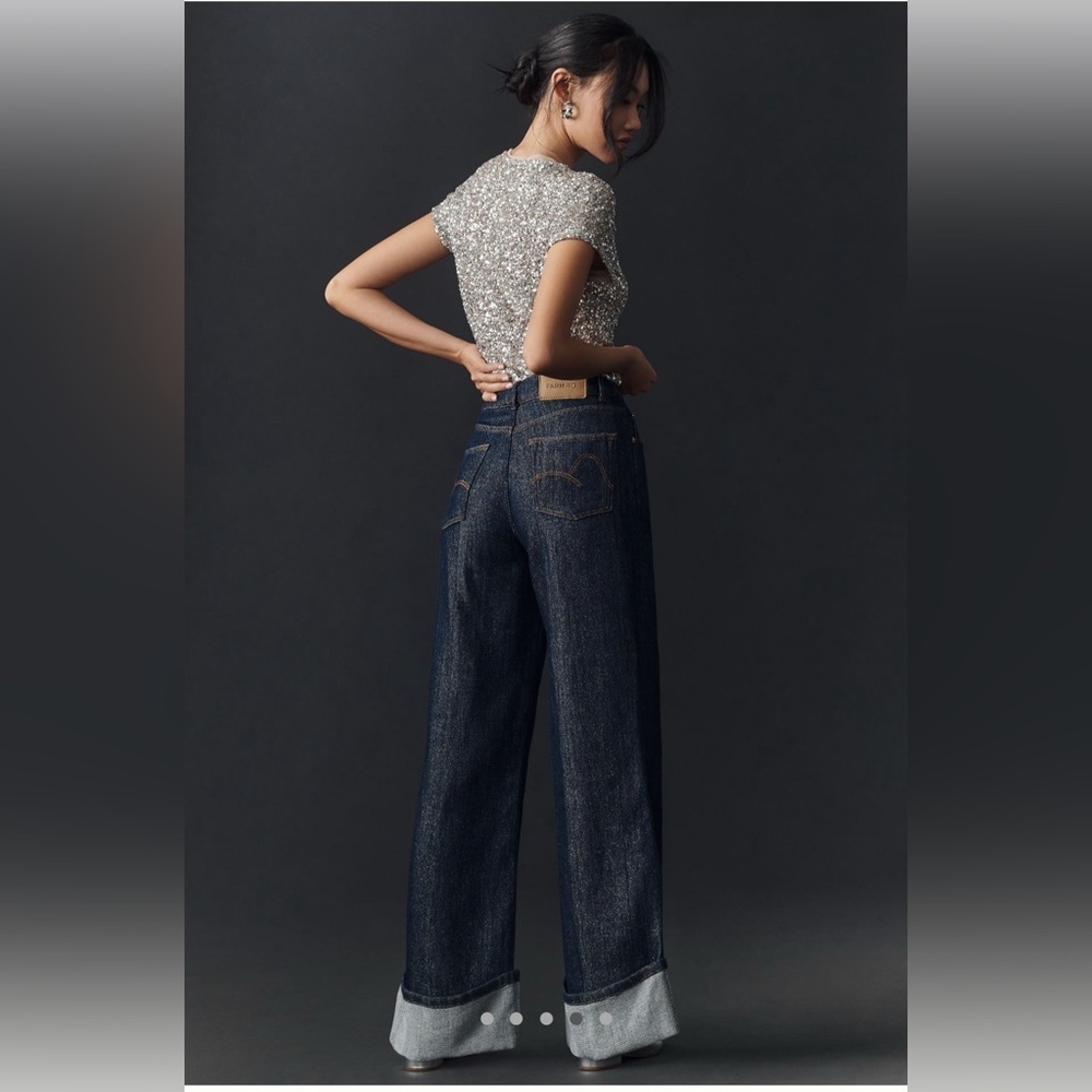 Farm Rio DENIM SHINE WIDE LEG PANTS - Picture 9 of 12
